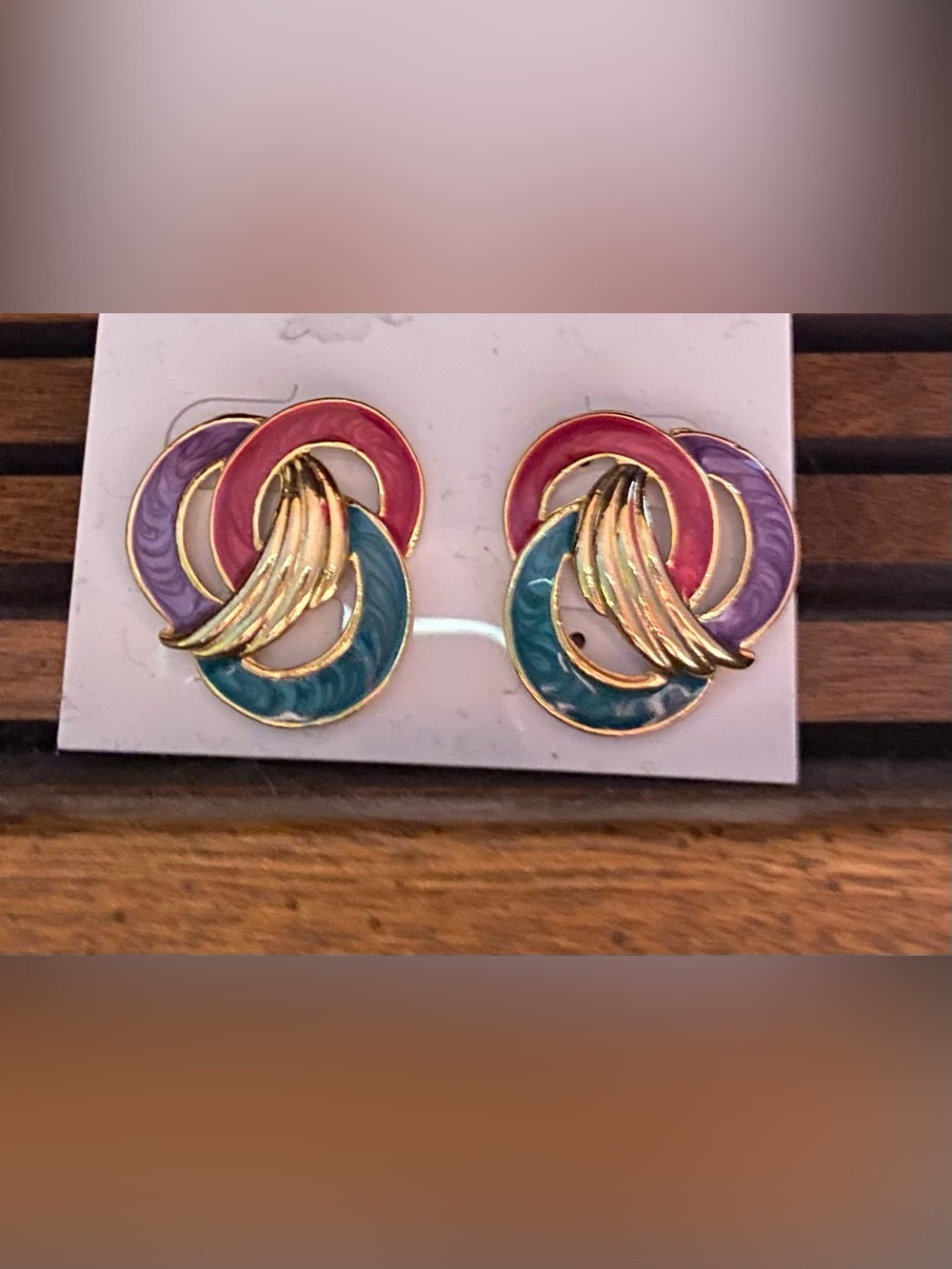 Classy multicolored post pierced earrings in gold red purple and green